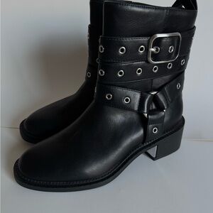 BCBGeneration Black Moto Boots with Buckle Detail